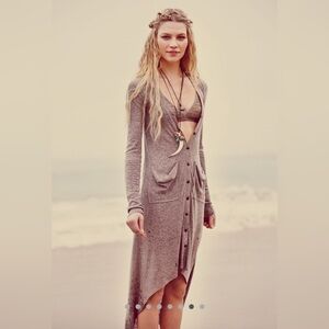 Free People Beach Ribbed Up Maxi Cardigan - Taupe